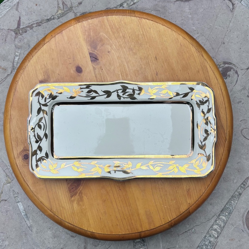 Vintage 18k Gold Creamer Tray Platter Large Hand Painted Myott Staffordshire 30s